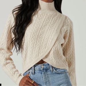 Astr Ember Wrap Front Turtleneck Cream Sweater